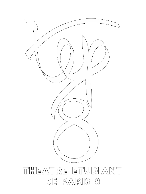 Logo de TEP8 (Théâtre Étudiant de Paris 8), lettres stylisées blanches fond transparent
